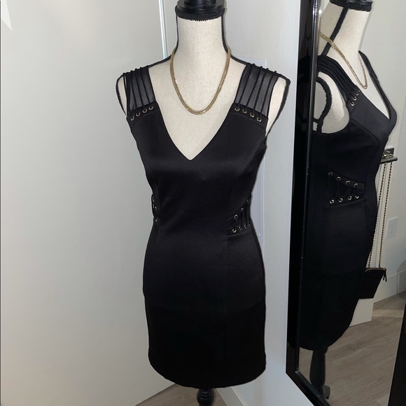 Guess Dresses & Skirts - Guess Black Mini Dress with Sheer + Gold Detail
